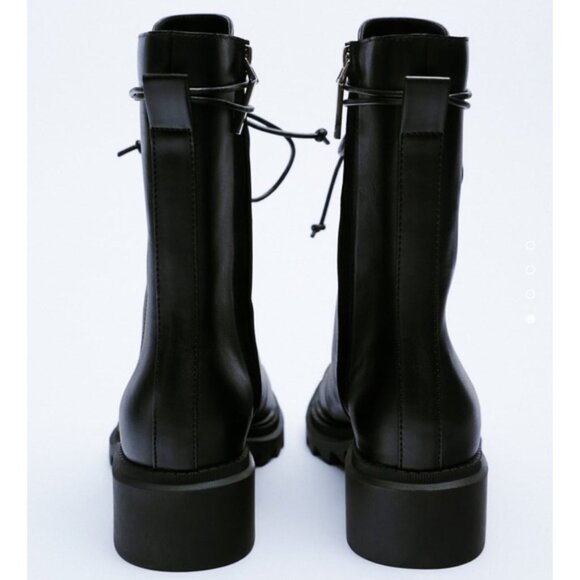 ZARA LUG Sole Laced Leather Ankle Boots - Picture 4 of 5